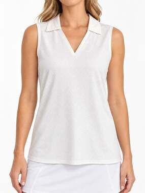 TAIL Womens White Textured Sleeveless Golf Tennis Polo Top Large V Neck Stretch